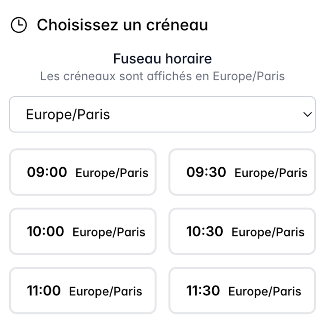 Interface de réservation Jebooke